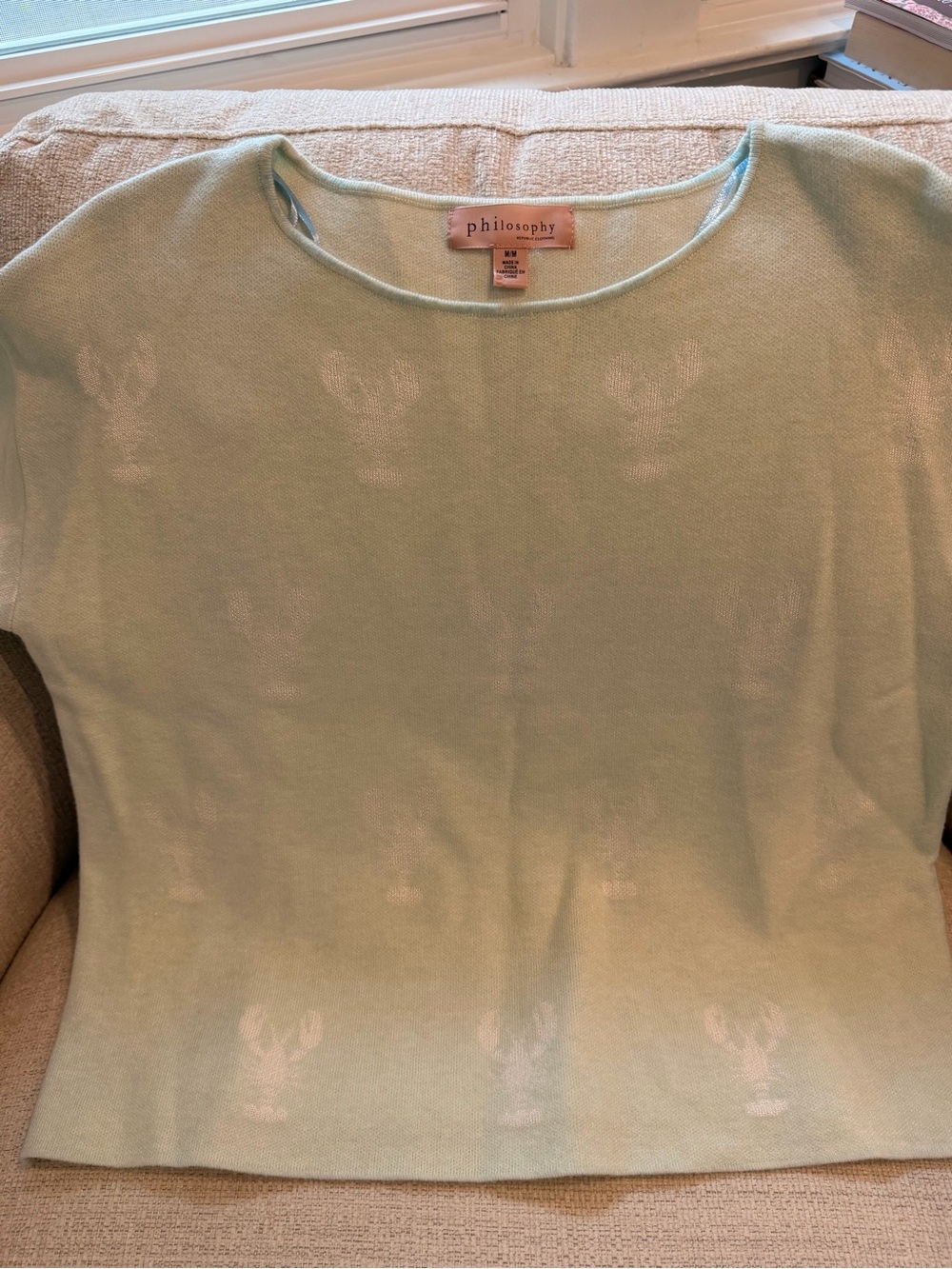Philosophy Mint Green Sweater with Pale Lobster Motif